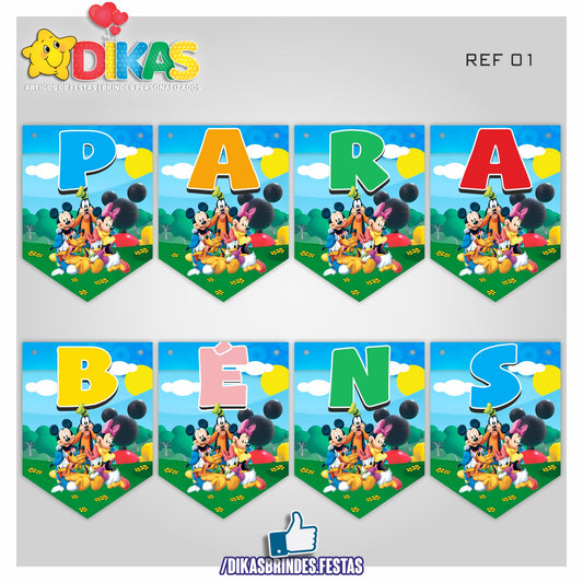 BANDEIROLA "PARABÉNS" - MICKEY E OS AMIGOS