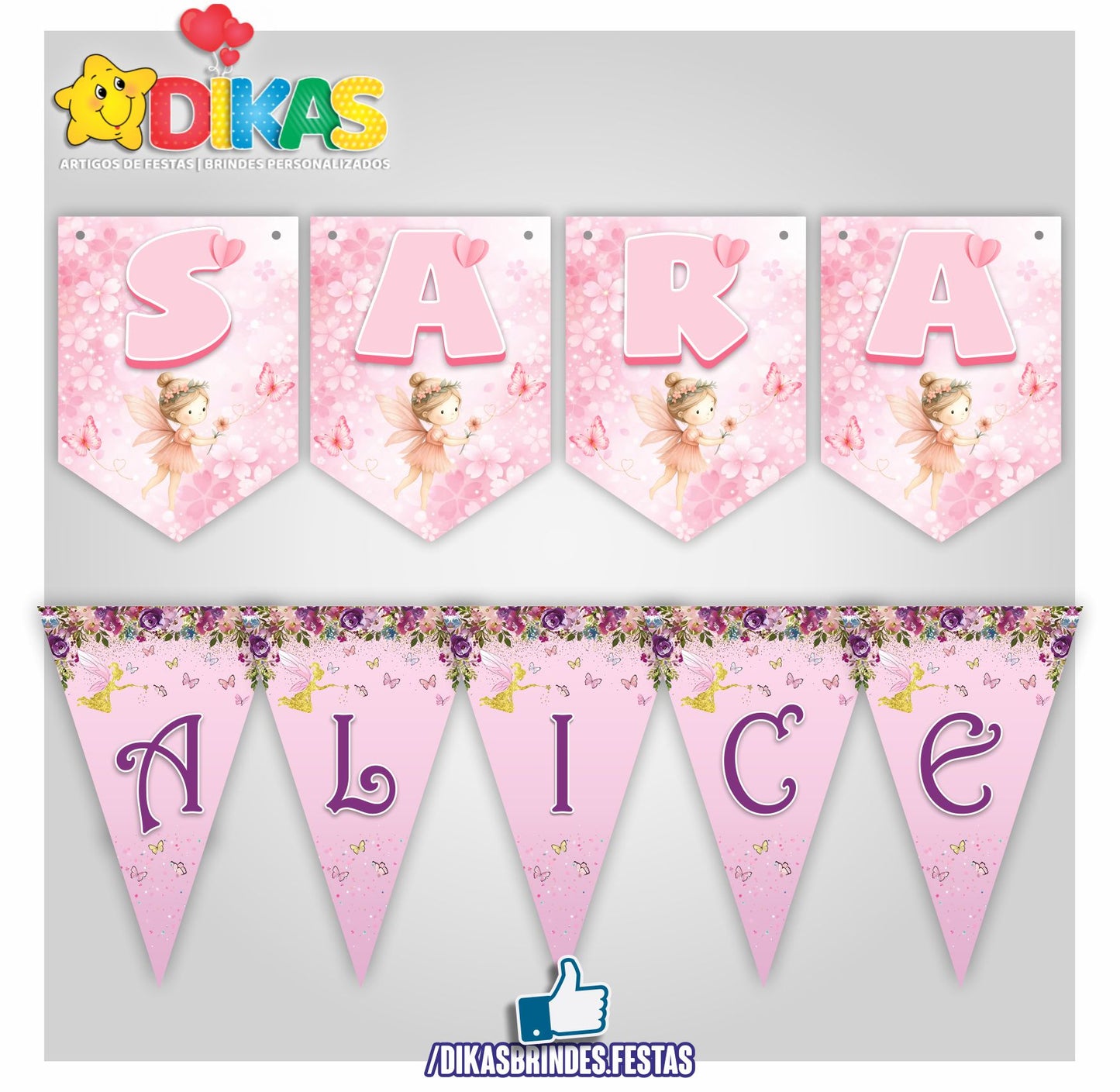 BANDEIROLA PERSONALIZADA - BORBOLETA / JARDIM ENCANTADO