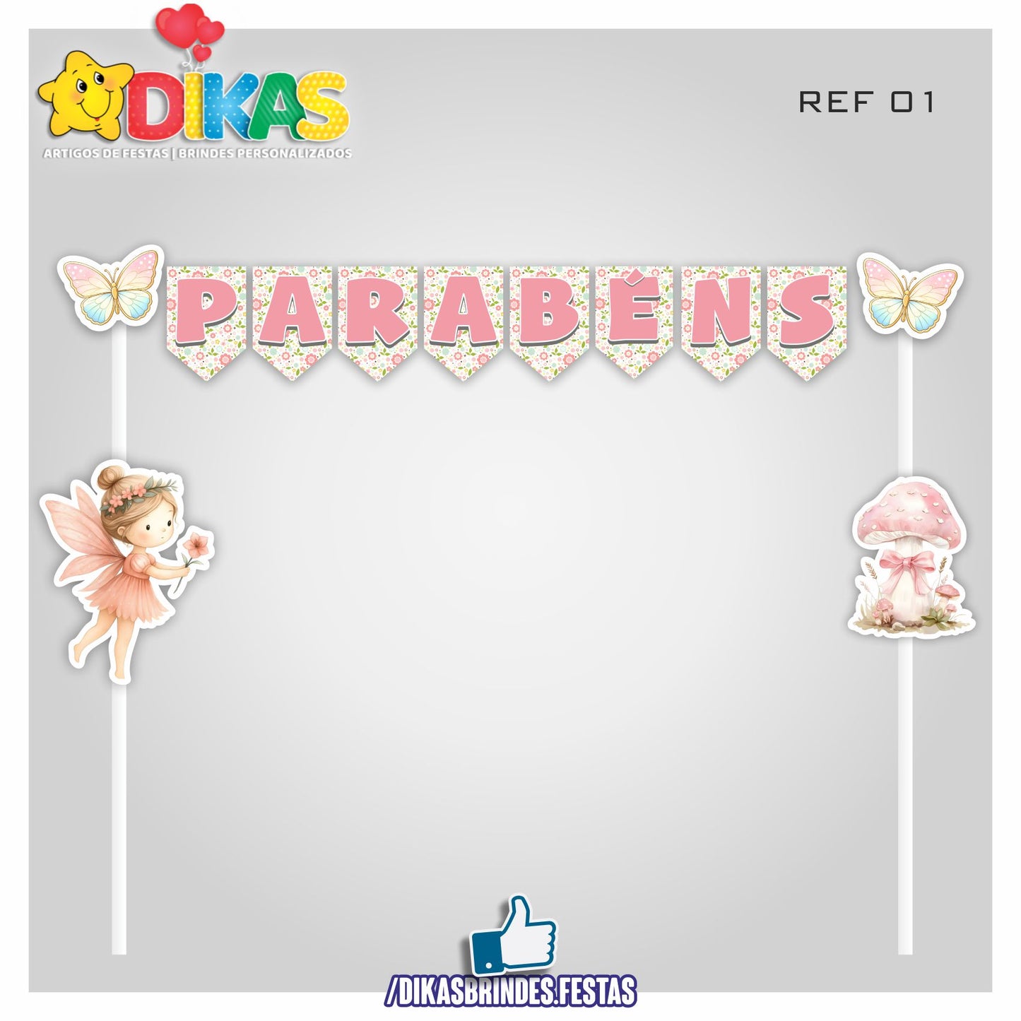 BANDEIRINHA DECORATIVA PARA BOLO - BORBOLETA / JARDIM ENCANTADO