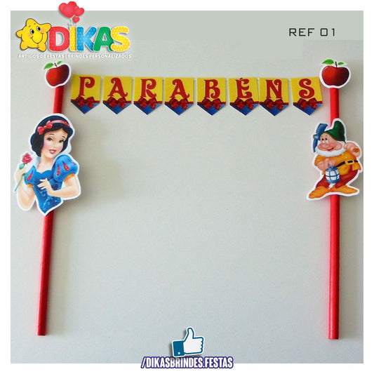 BANDEIRINHA DECORATIVA PARA BOLO - BRANCA DE NEVE