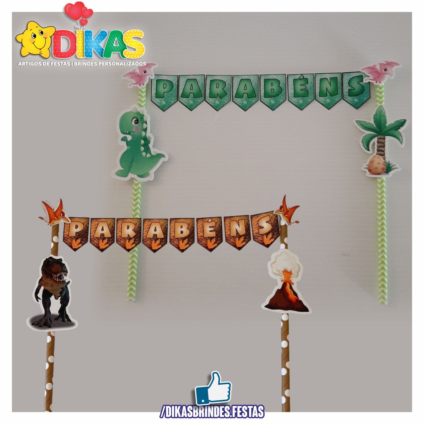 BANDEIRINHA DECORATIVA PARA BOLO - DINOSSAUROS