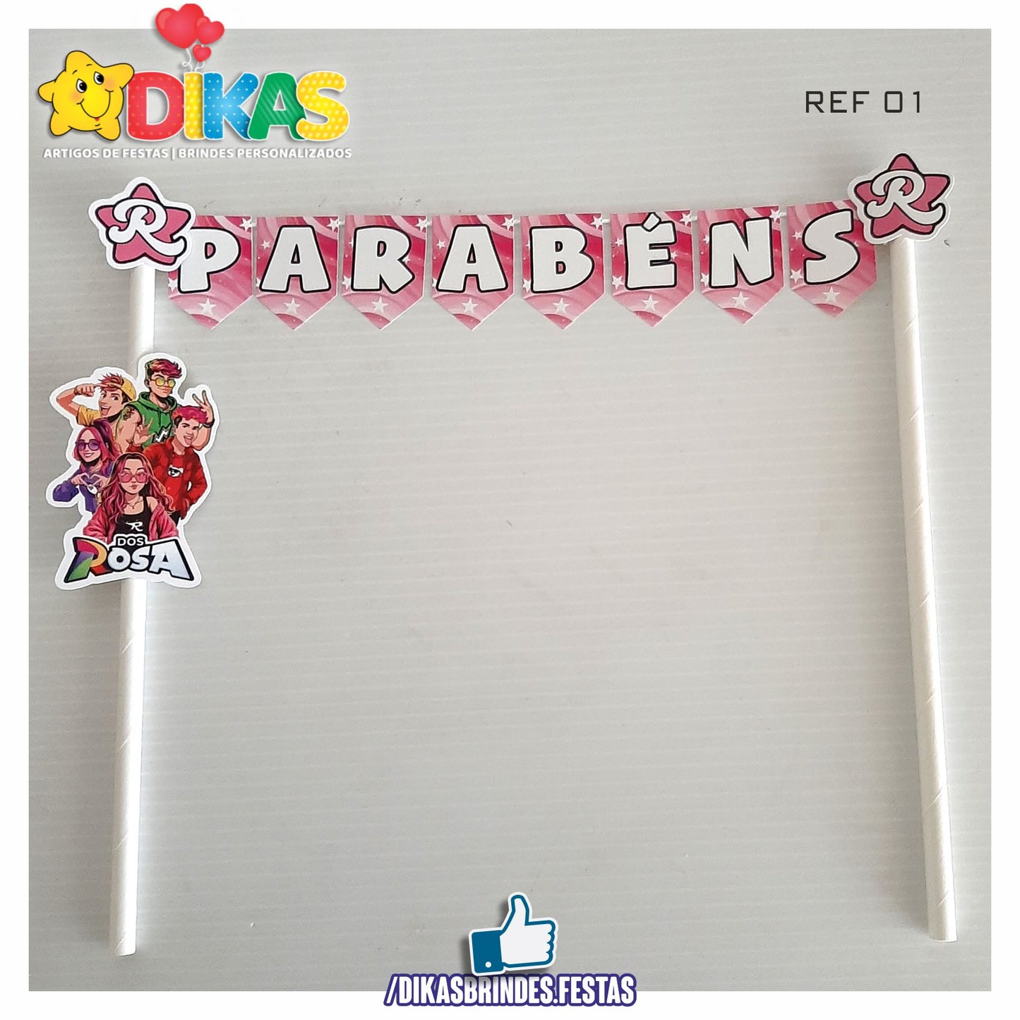 BANDEIRINHA DECORATIVA PARA BOLO - GRUPO DOS ROSA