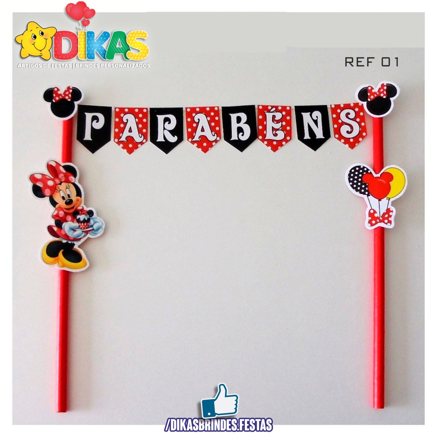 BANDEIRINHA DECORATIVA PARA BOLO - MINNIE VERMELHA