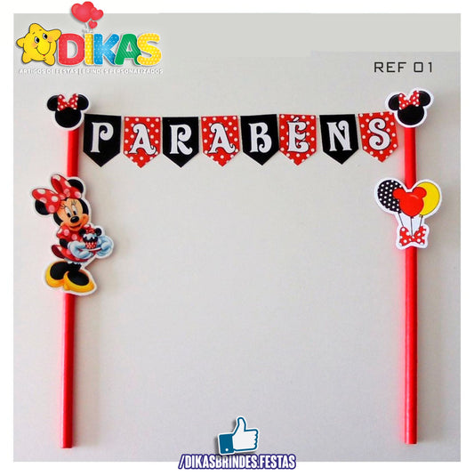 BANDEIRINHA DECORATIVA PARA BOLO - MINNIE VERMELHA