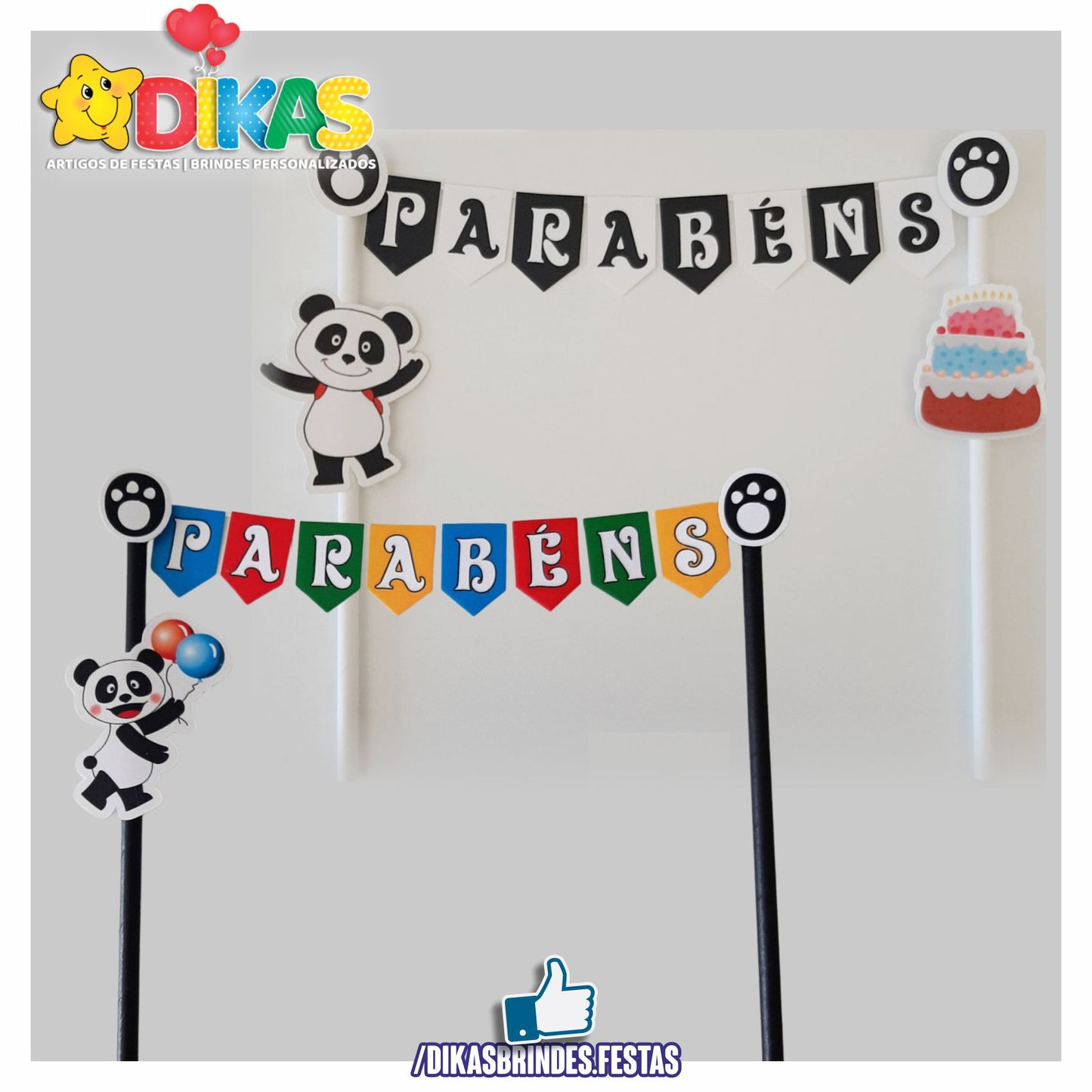 BANDEIRINHA DECORATIVA PARA BOLO - PANDA E OS AMIGOS