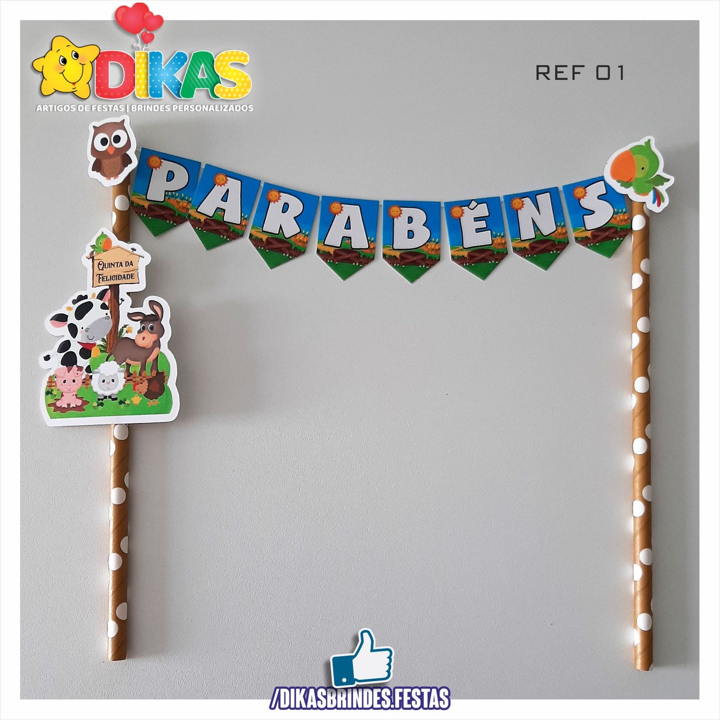 BANDEIRINHA DECORATIVA PARA BOLO - ANIMAIS DA QUINTA