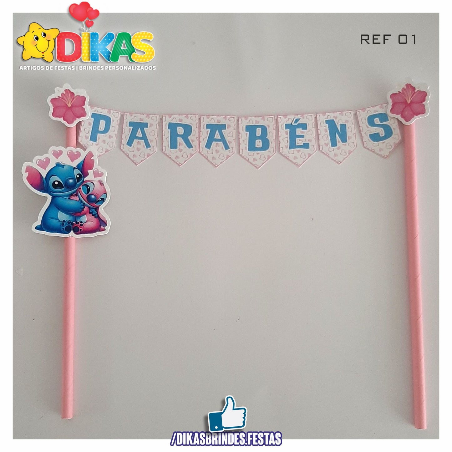 BANDEIRINHA DECORATIVA PARA BOLO - STITCH