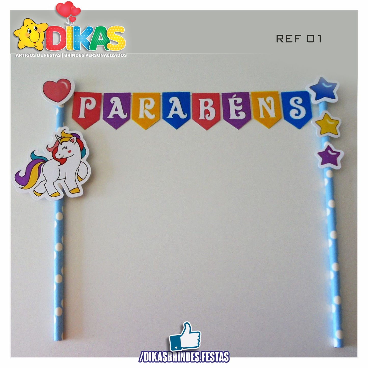 BANDEIRINHA DECORATIVA PARA BOLO - UNICÓRNIO