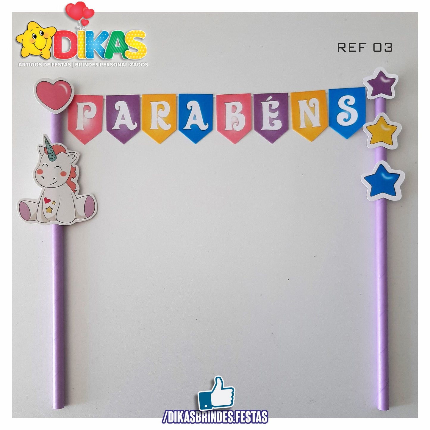 BANDEIRINHA DECORATIVA PARA BOLO - UNICÓRNIO