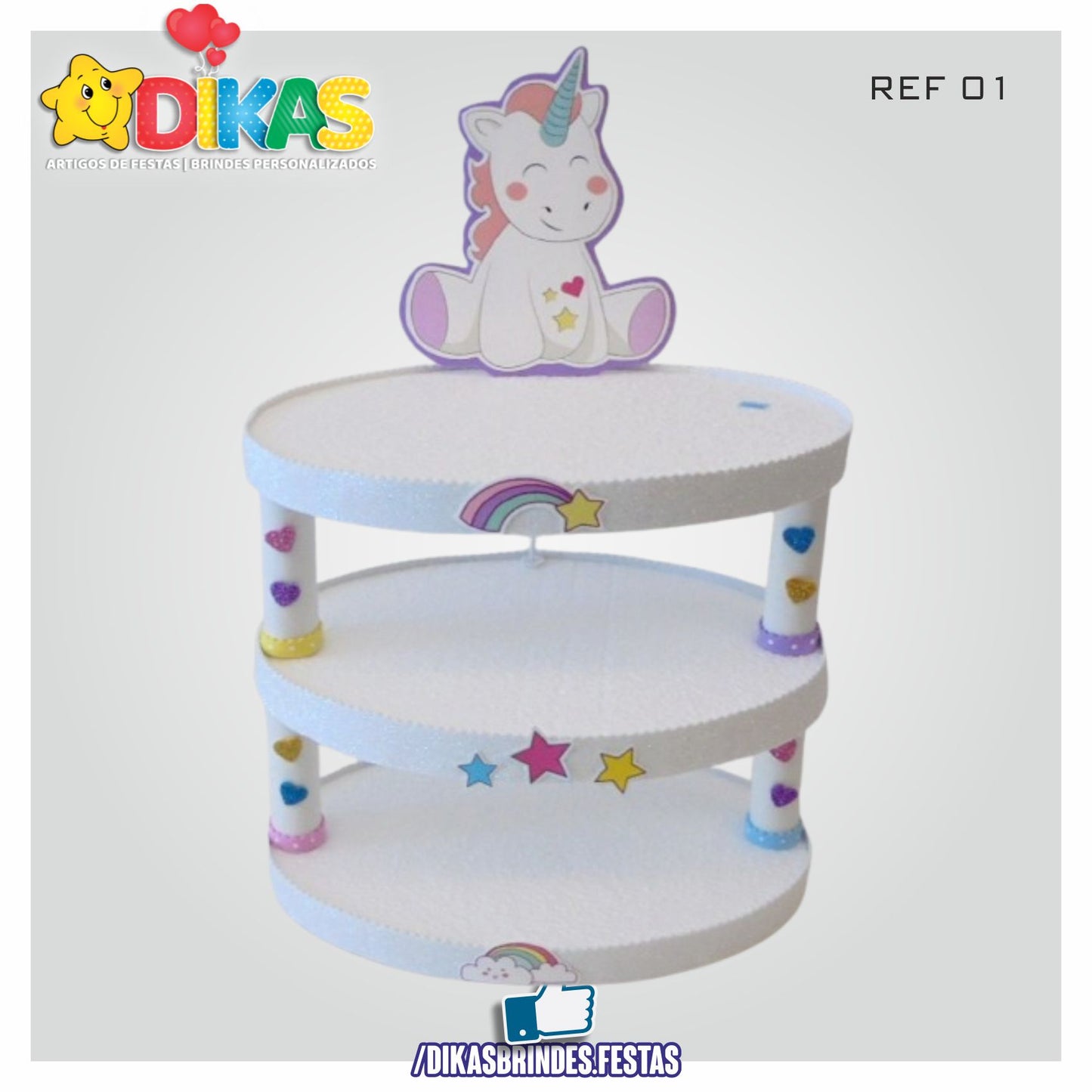 SUPORTE ARTESANAL C/ 3 BANDEJAS - UNICÓRNIO