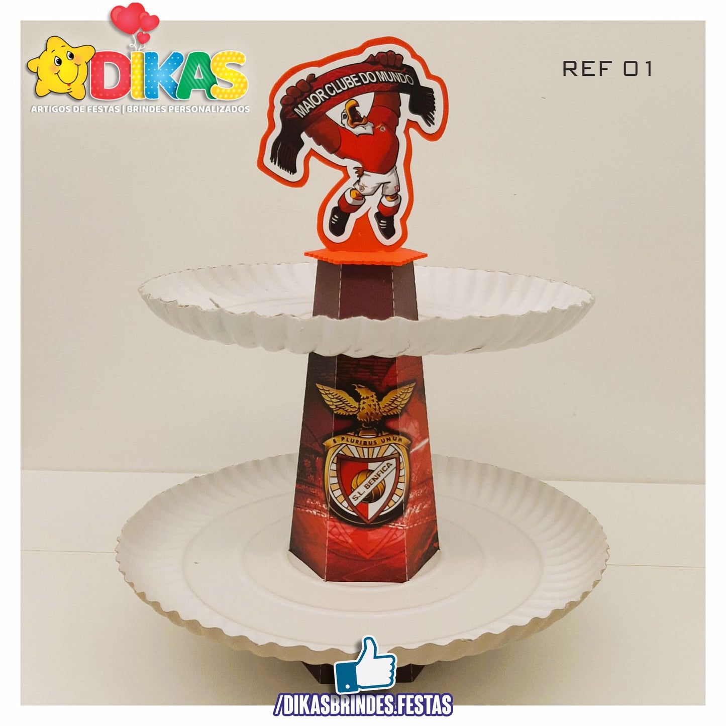 SUPORTE ARTESANAL C/ 2 PRATOS - FUTEBOL BENFICA