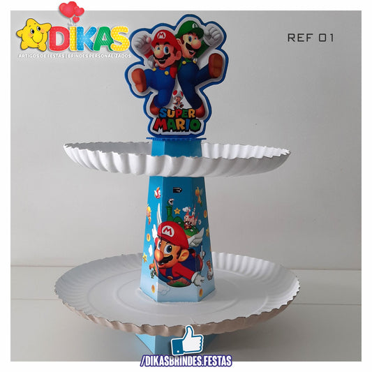 SUPORTE ARTESANAL C/ 2 PRATOS - MARIO BROS