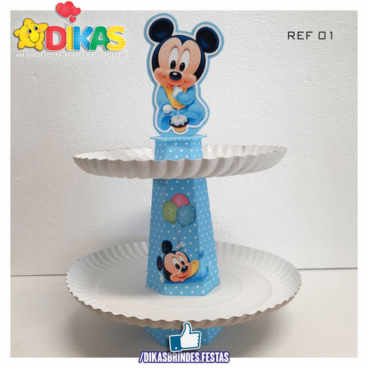 SUPORTE ARTESANAL C/ 2 PRATOS - MICKEY BABY