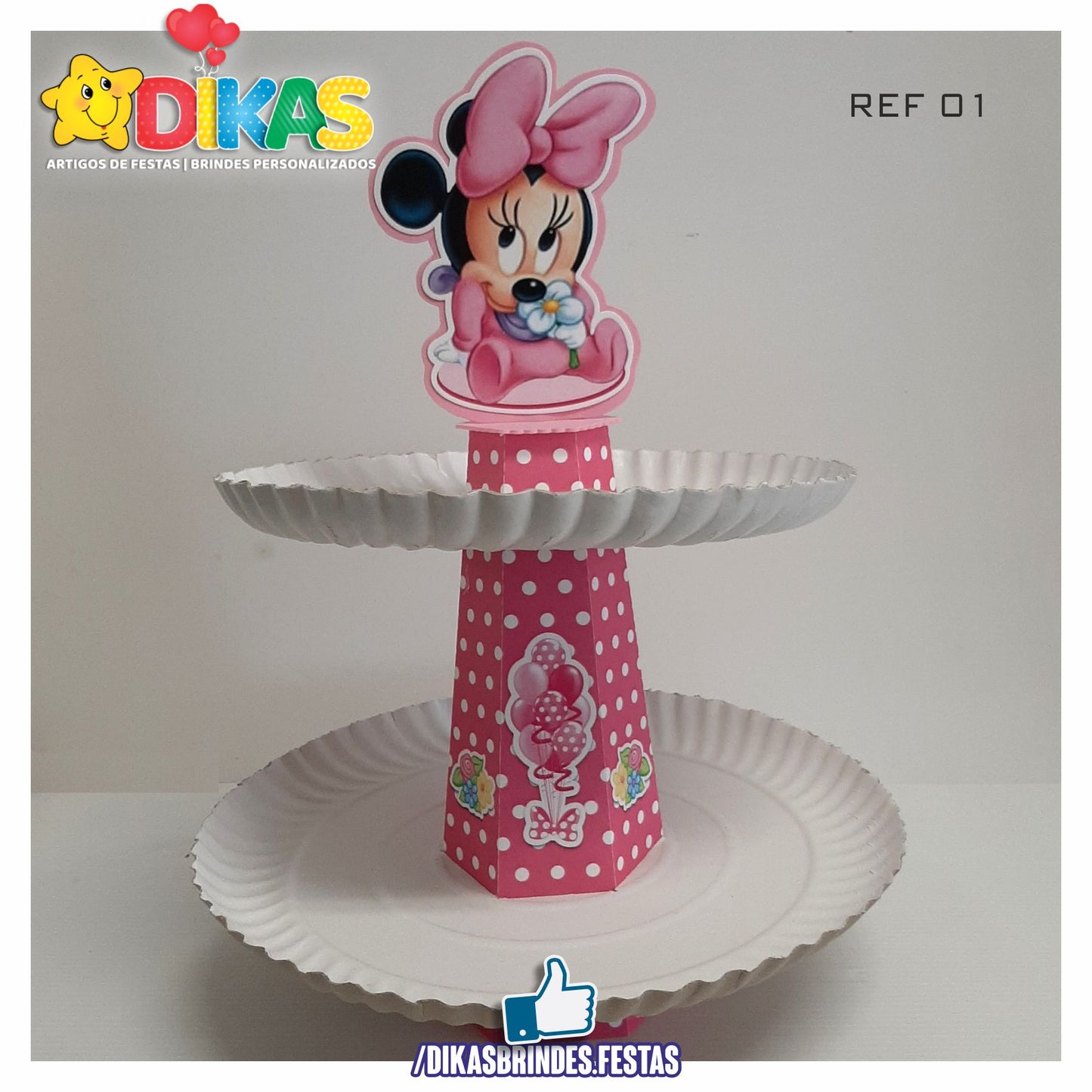 SUPORTE ARTESANAL C/ 2 PRATOS - MINNIE BABY