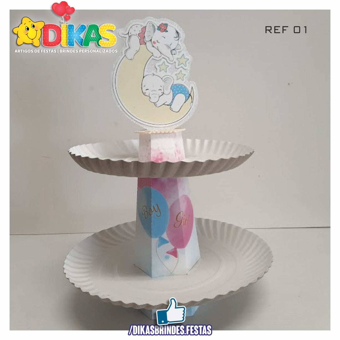 SUPORTE ARTESANAL C/ 2 PRATOS - CHÁ REVELAÇÃO