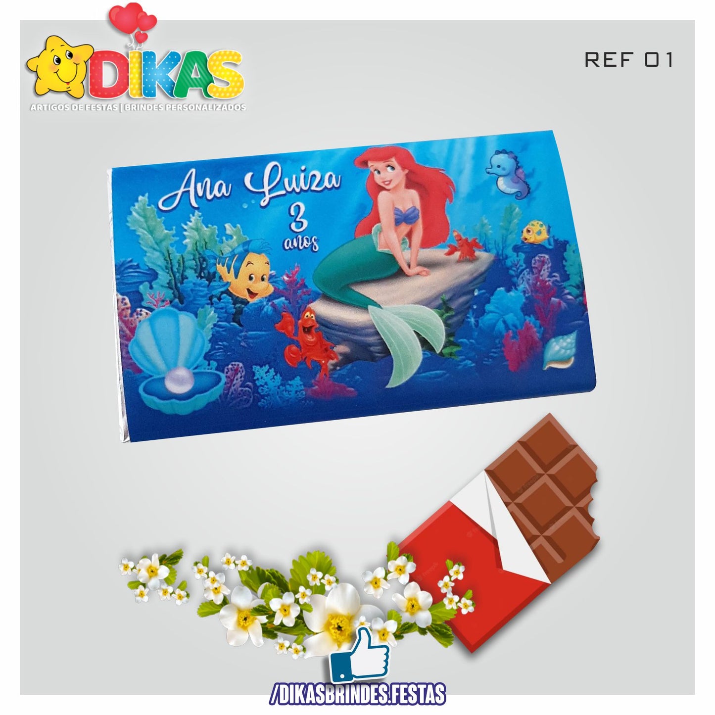 TABLET CHOCOLATE 20G PERSONALIZADO - PEQUENA SEREIA