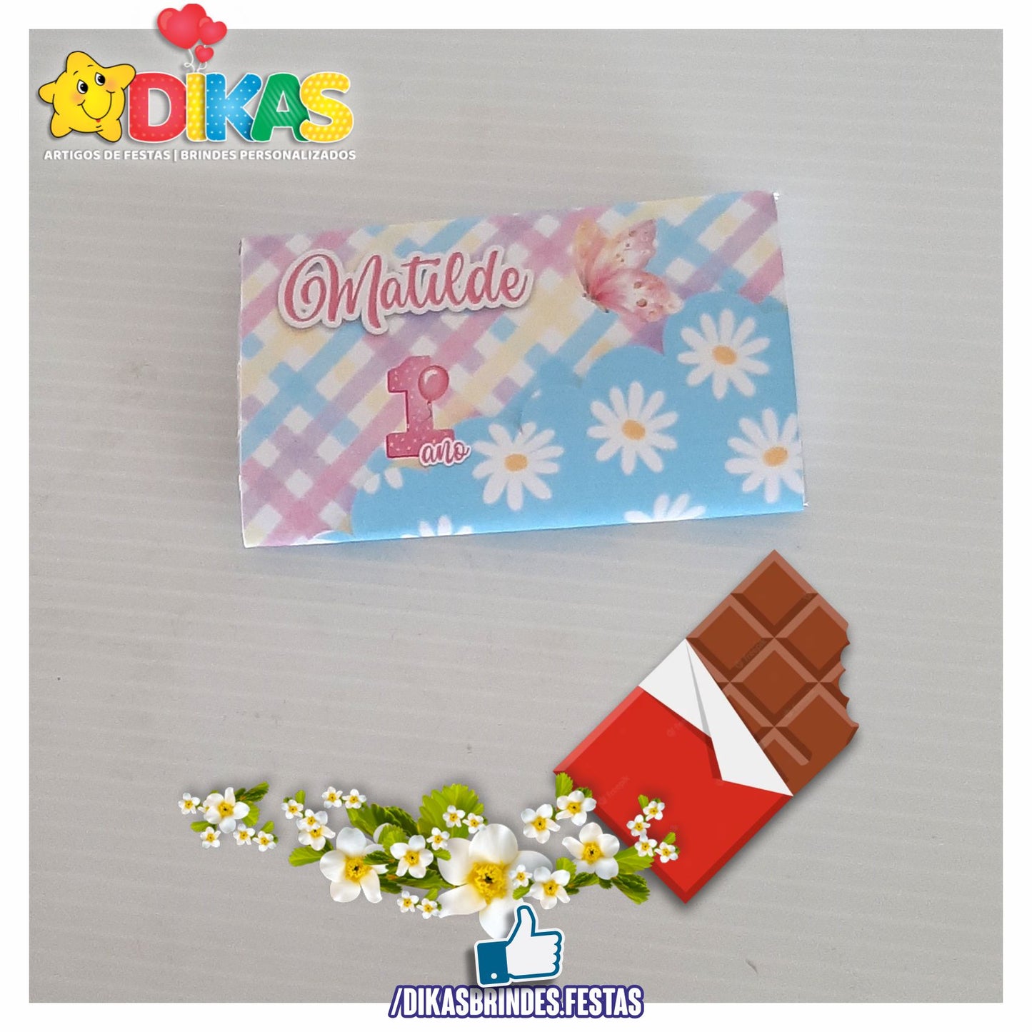 TABLET CHOCOLATE 20G PERSONALIZADO - BORBOLETA / JARDIM ENCANTADO