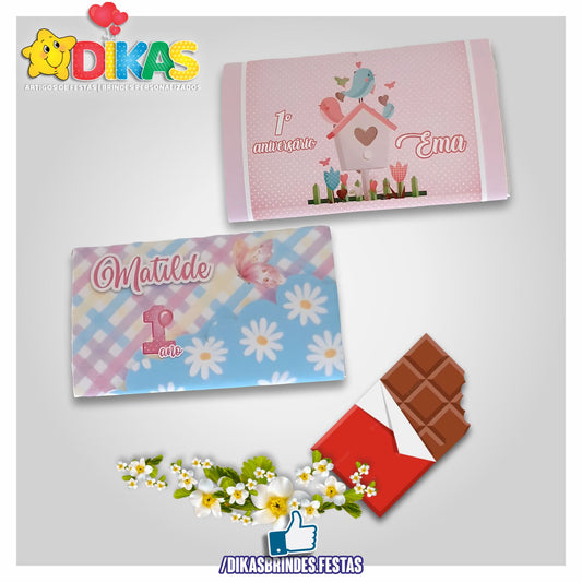 TABLET CHOCOLATE 20G PERSONALIZADO - BORBOLETA / JARDIM ENCANTADO