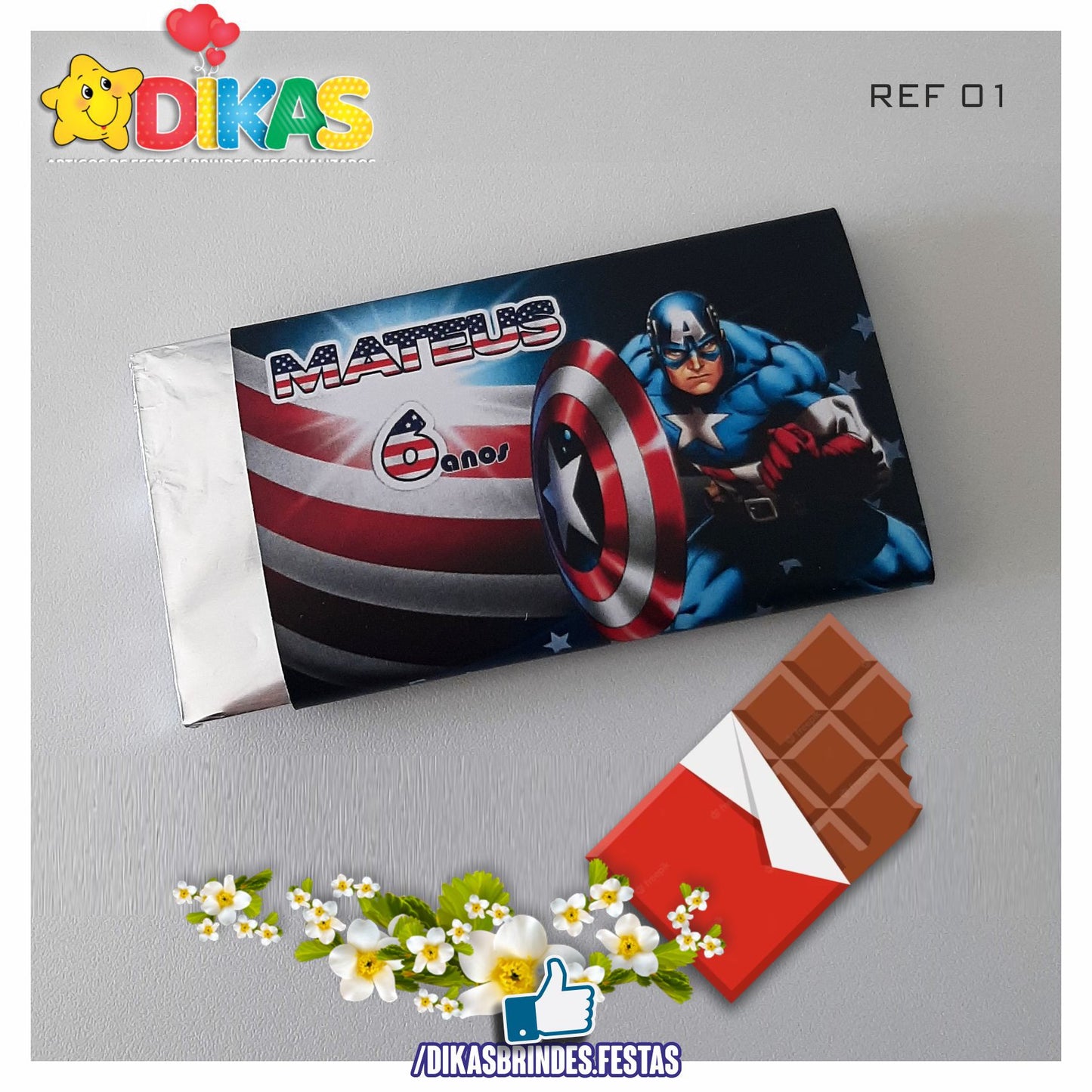 TABLET CHOCOLATE 20G PERSONALIZADO - CAPITÃO AMÉRICA