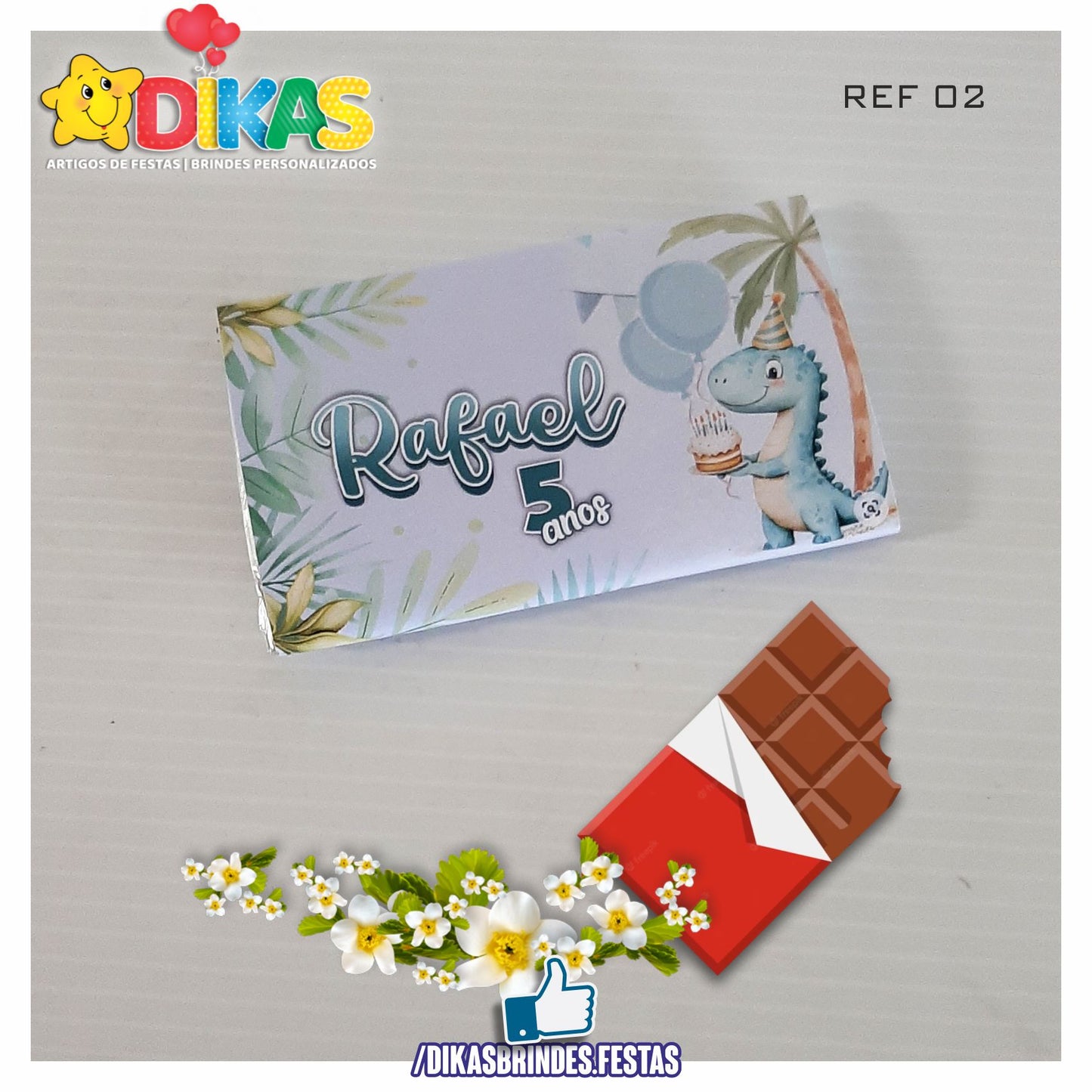 TABLET CHOCOLATE 20G PERSONALIZADO - DINOSSAUROS