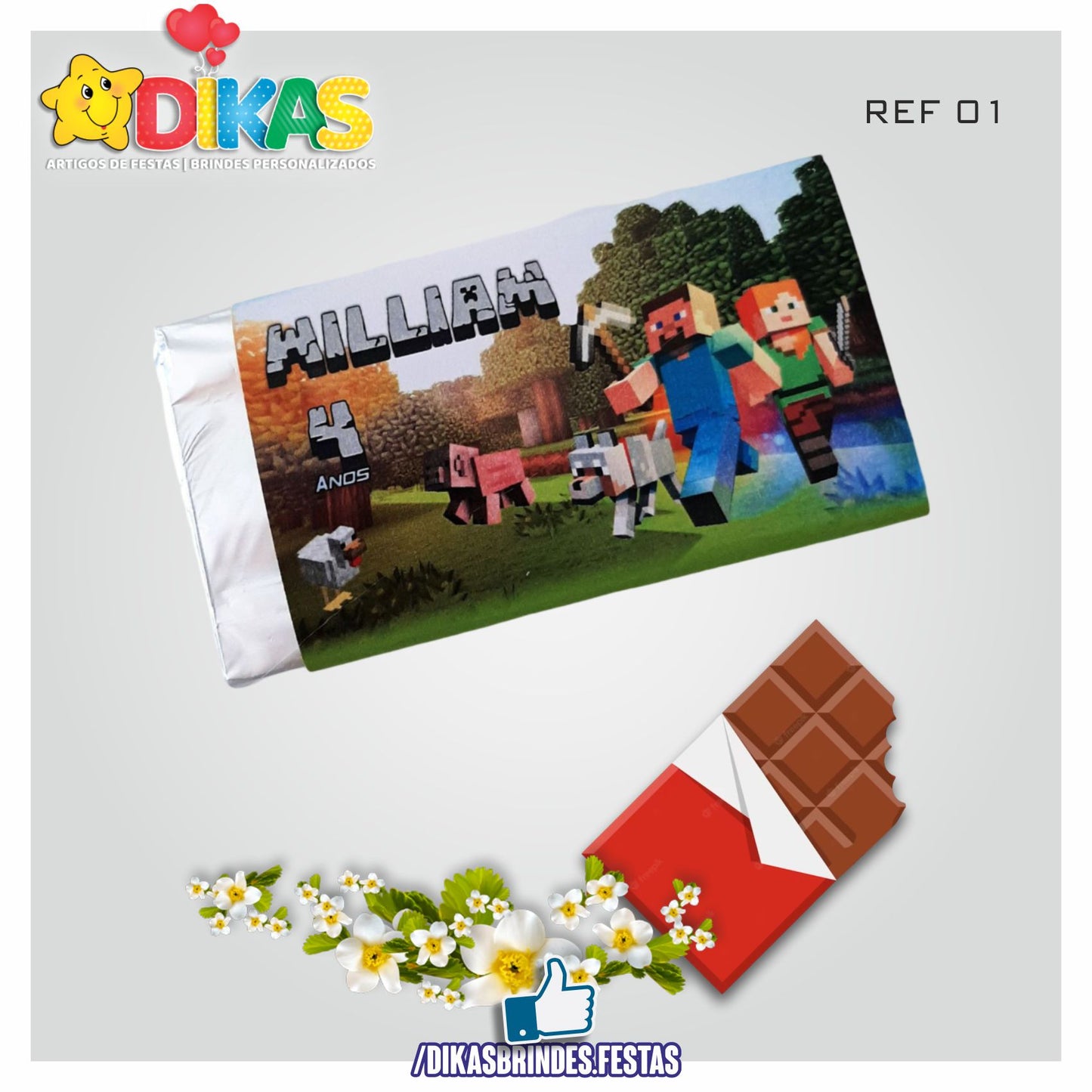 TABLET CHOCOLATE 20G PERSONALIZADO - MINECRAFT