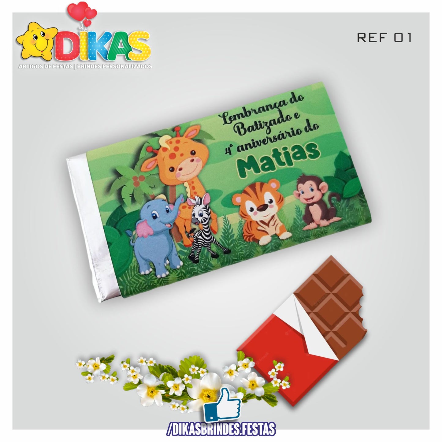 TABLET CHOCOLATE 20G PERSONALIZADO - ANIMAIS DA SELVA