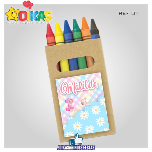 CAIXA DE LÁPIS DE CERA PERSONALIZADA - BORBOLETA / JARDIM ENCANTADO