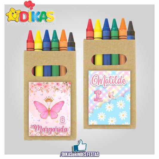 CAIXA DE LÁPIS DE CERA PERSONALIZADA - BORBOLETA / JARDIM ENCANTADO