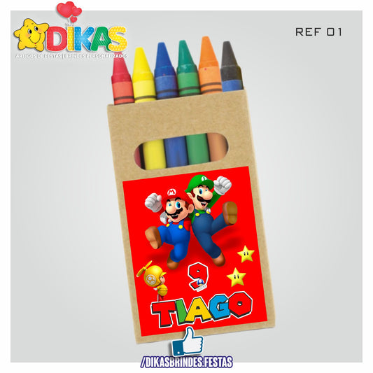 CAIXA DE LÁPIS DE CERA PERSONALIZADA - MARIO BROS