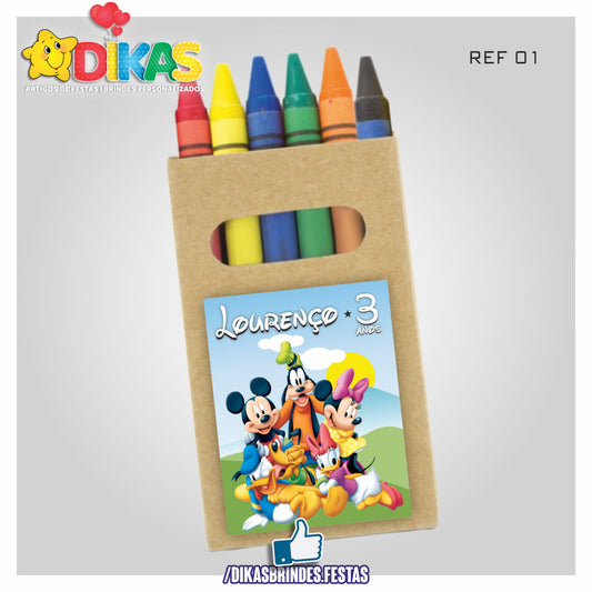 CAIXA DE LÁPIS DE CERA PERSONALIZADA - MICKEY E OS AMIGOS
