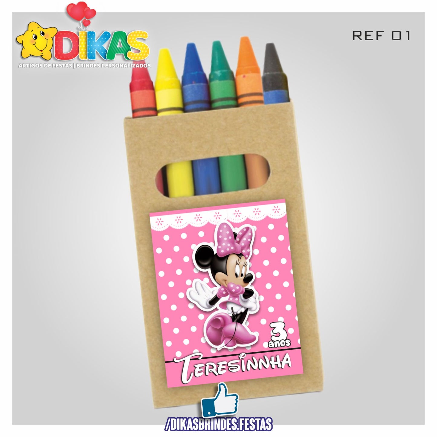 CAIXA DE LÁPIS DE CERA PERSONALIZADA - MINNIE ROSA