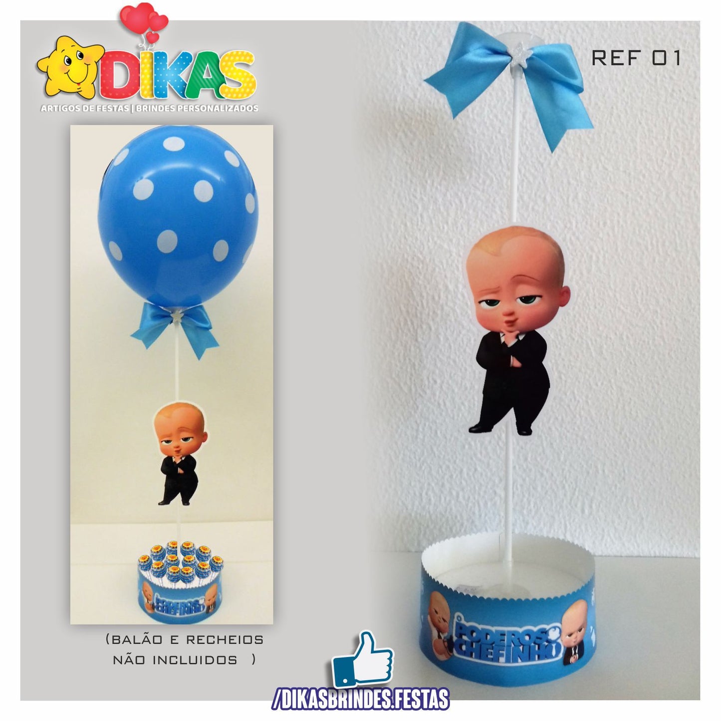 CENTRO DE MESA C/ SUPORTE P/ BALÃO - BOSS BABY