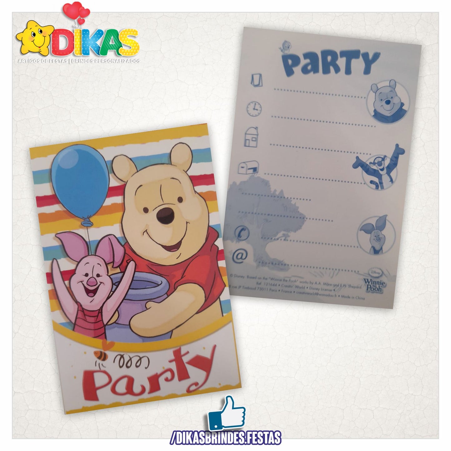CONVITE COM ENVELOPE WINNIE THE POOH