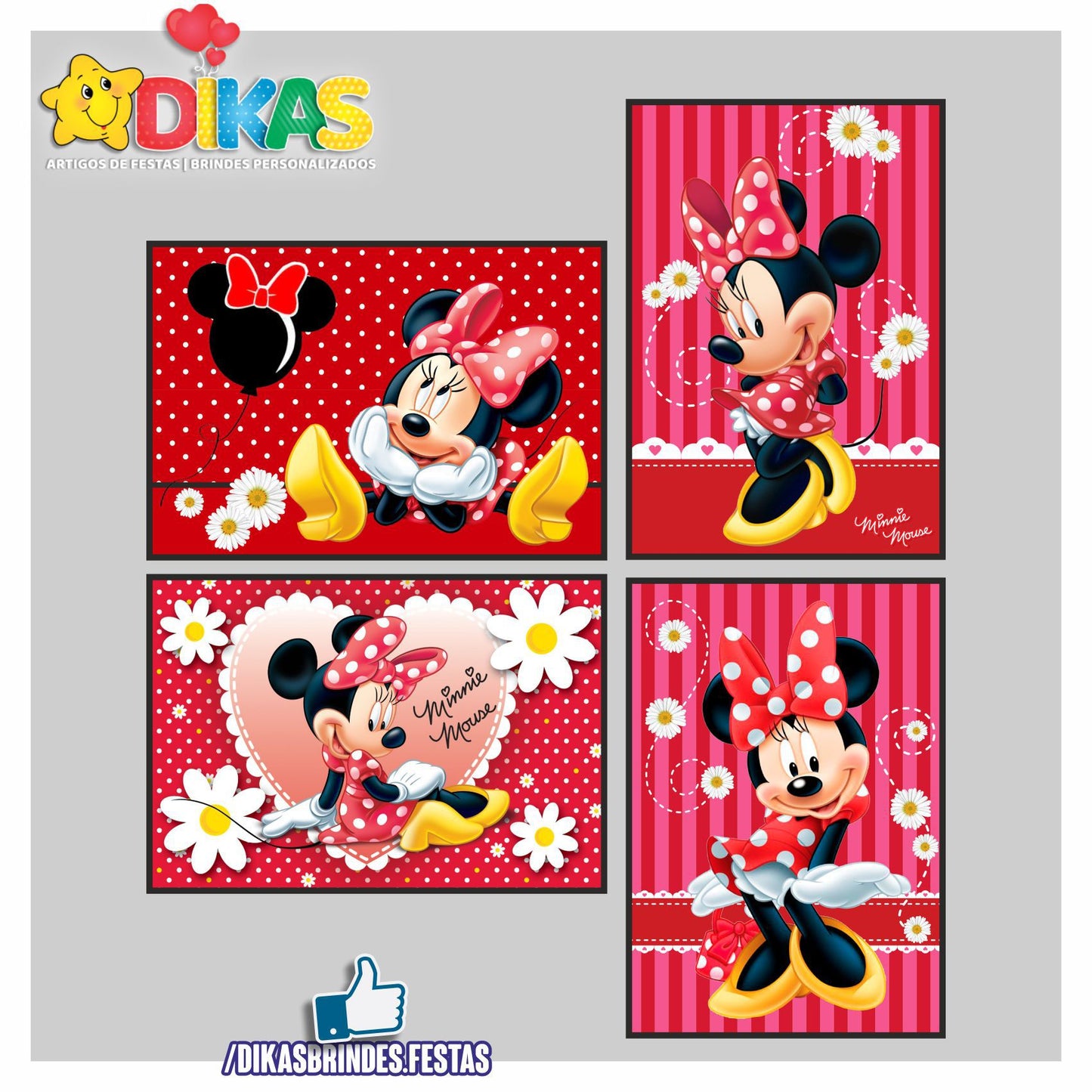 CARTAZES P/ DECORAÇÃO DE PAREDE - MINNIE VERMELHA