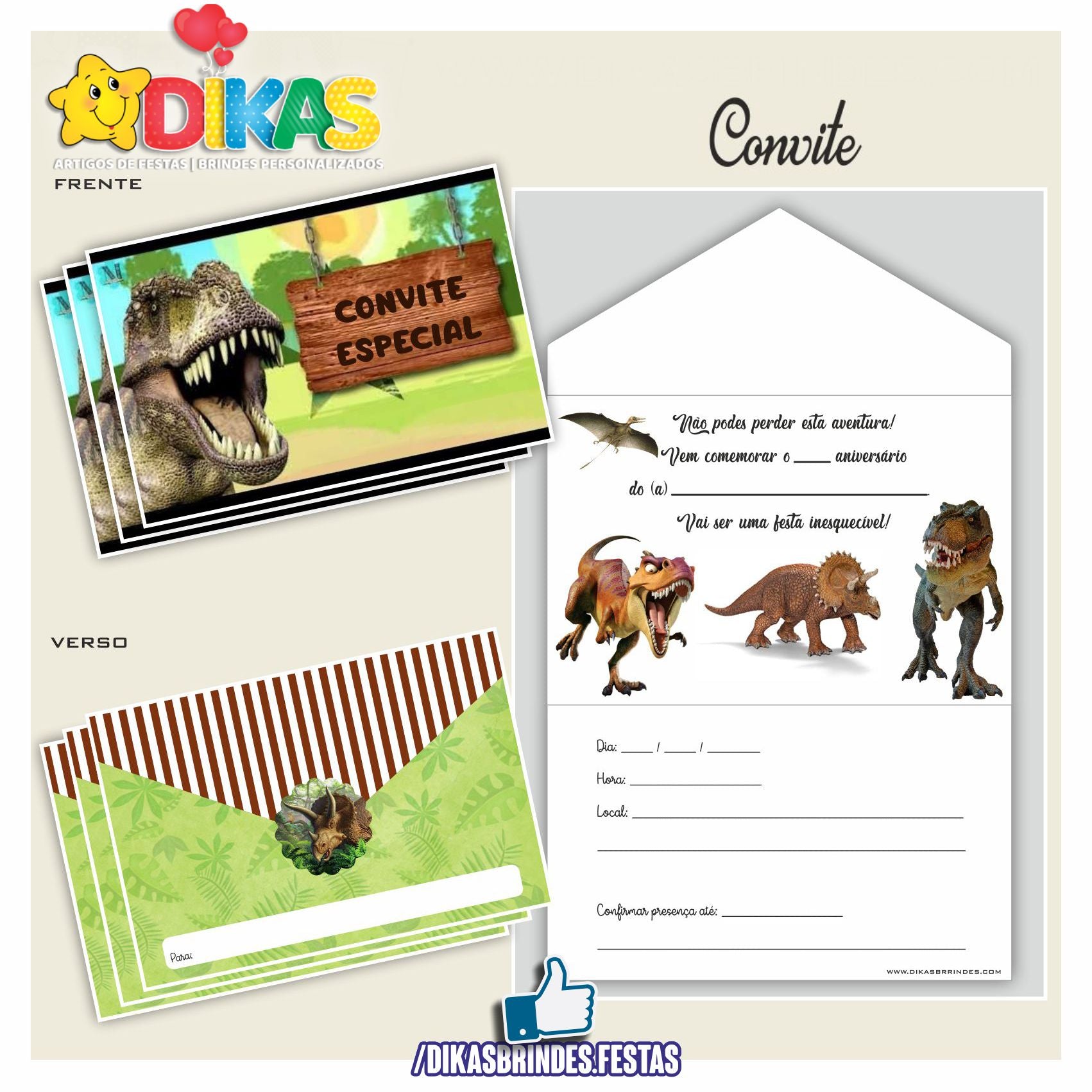 CONVITES DE ANIVERSÁRIO - DINOSSAUROS – dikasbrindes