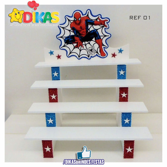 SUPORTE "ESCADOTE" PARA DOCES (4 DEGRAUS) - HOMEM ARANHA