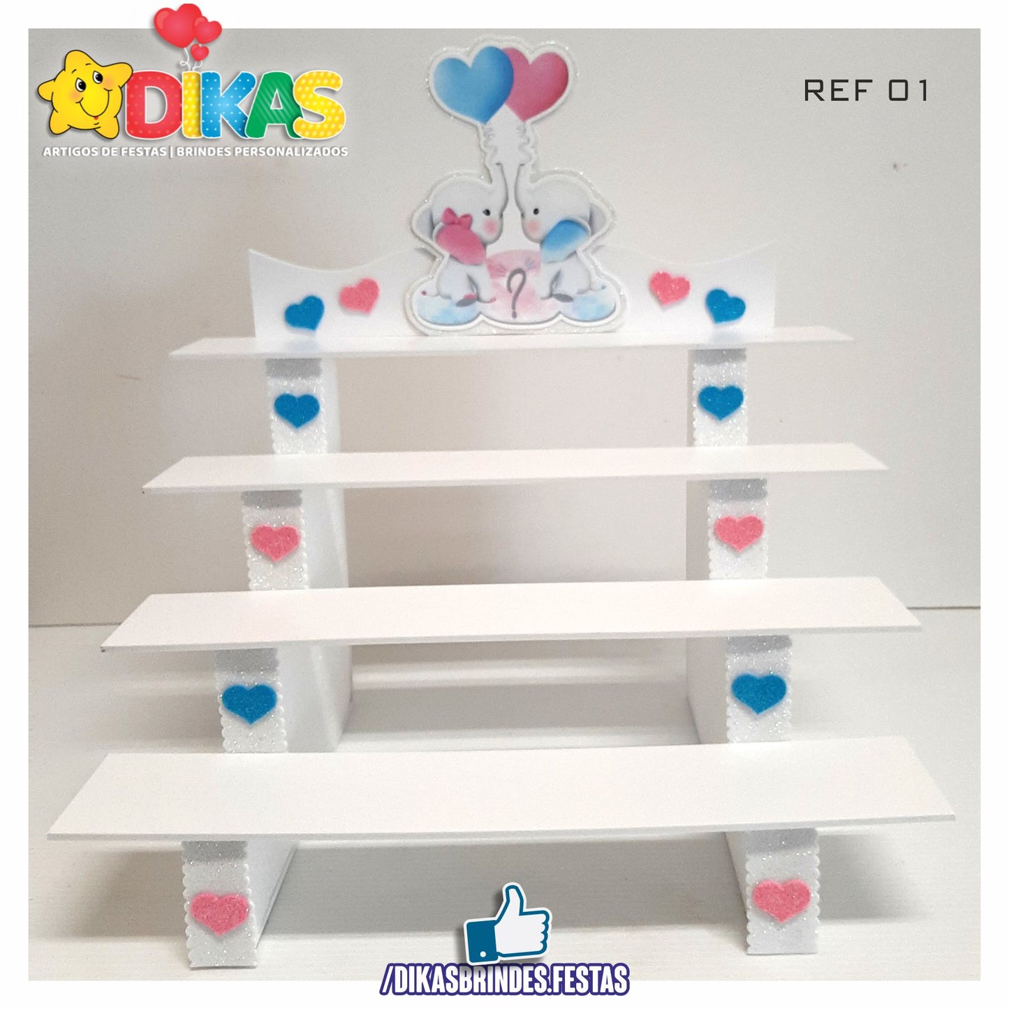 SUPORTE "ESCADOTE" PARA DOCES (4 DEGRAUS) - CHÁ REVELAÇÃO