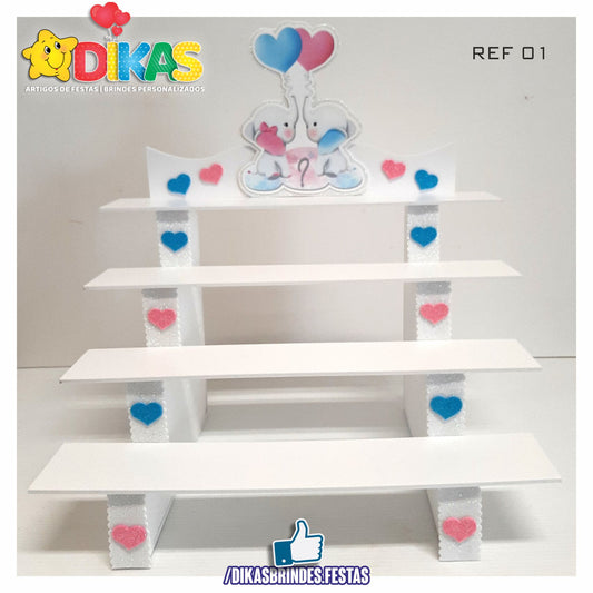 SUPORTE "ESCADOTE" PARA DOCES (4 DEGRAUS) - CHÁ REVELAÇÃO