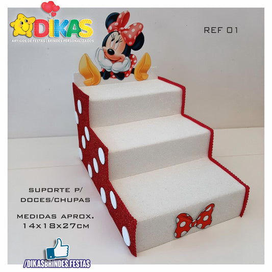 SUPORTE "ESCADOTE" PARA DOCES (3 DEGRAUS) - MINNIE VERMELHA