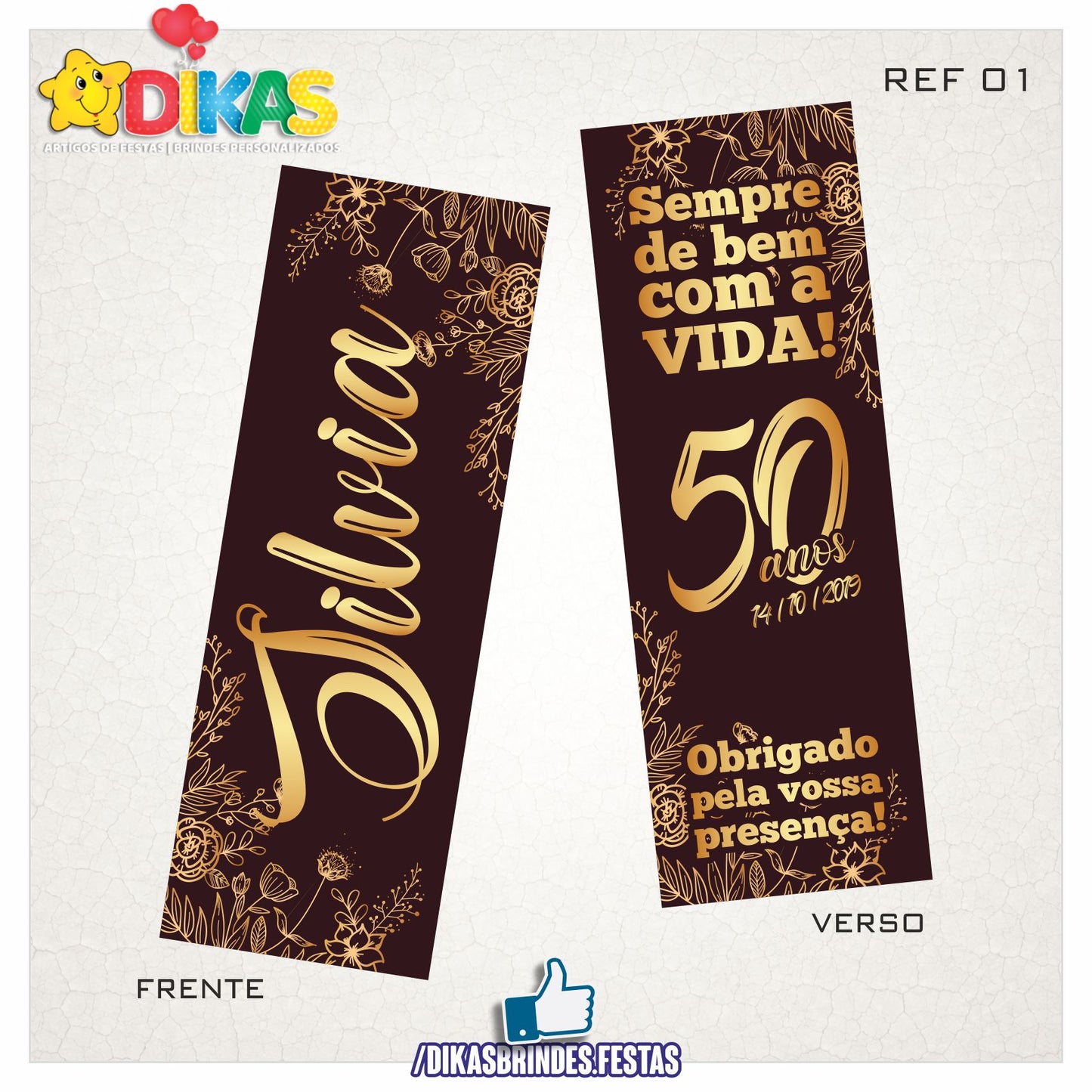 MARCADOR DE LIVRO PERSONALIZADO - 50 ANOS