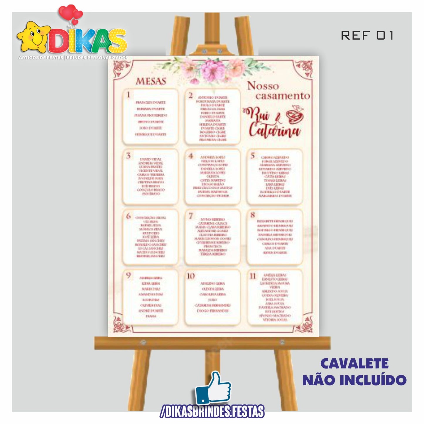 PLACARD MARCAÇÃO DE MESAS - CASAMENTO / BODAS