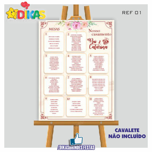PLACARD MARCAÇÃO DE MESAS - CASAMENTO / BODAS