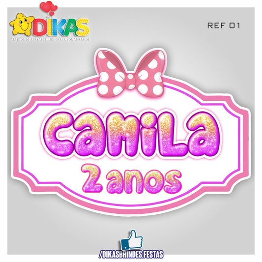 PLACAR DE PAREDE "NOME" - MINNIE ROSA