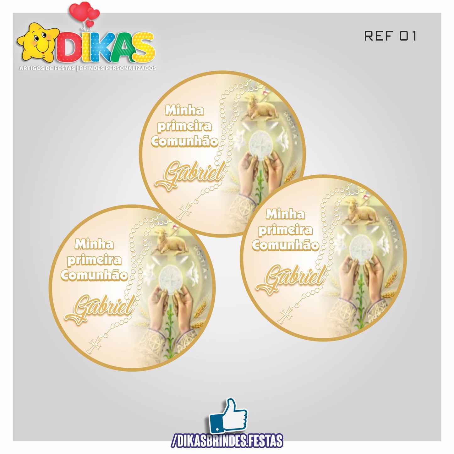 AUTOCOLANTE PERSONALIZADO (40 UNID) - 1ª COMUNHÃO / CRISMA