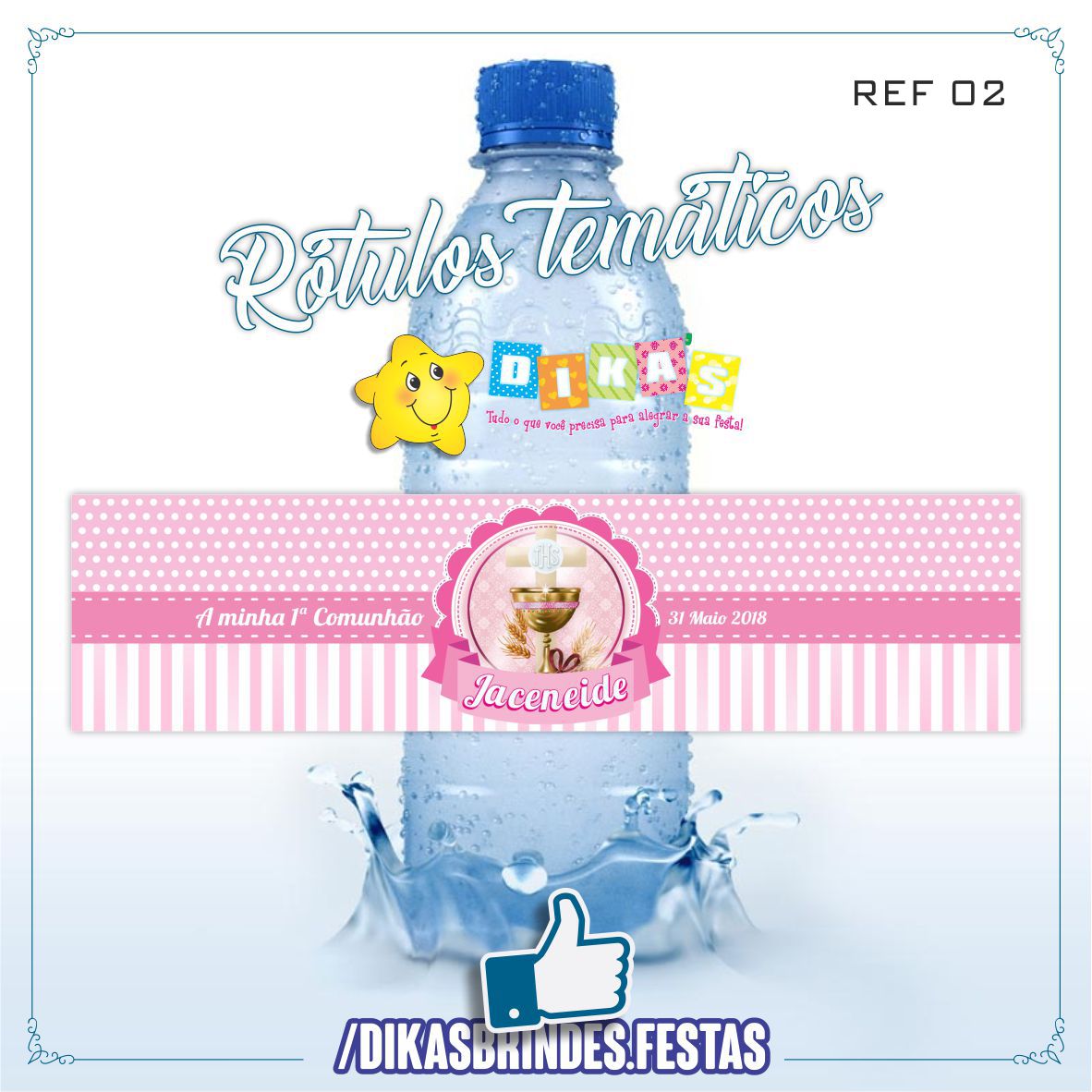 RÓTULO PERSONALIZADO P/ GARRAFA DE ÁGUA - 1ª COMUNHÃO / CRISMA