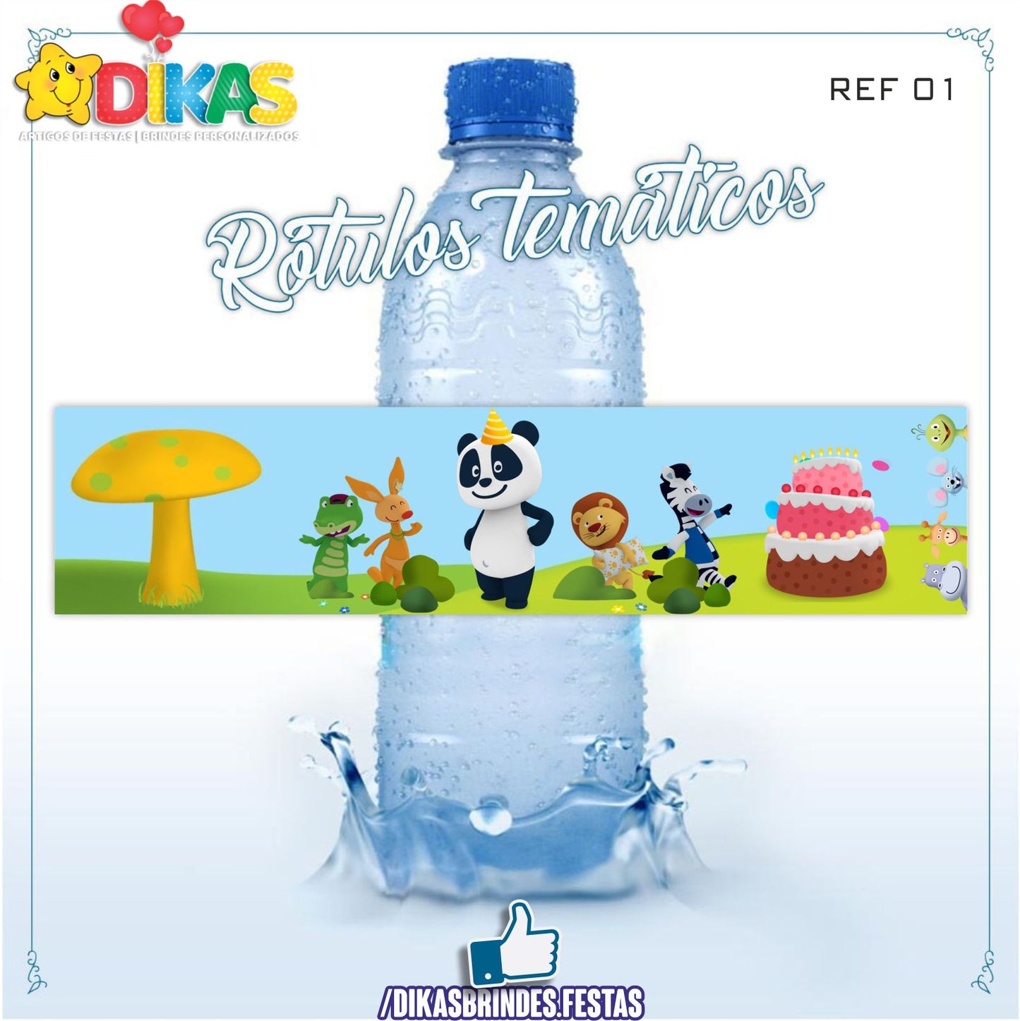 RÓTULO P/ GARRAFA DE ÁGUA - PANDA E OS AMIGOS