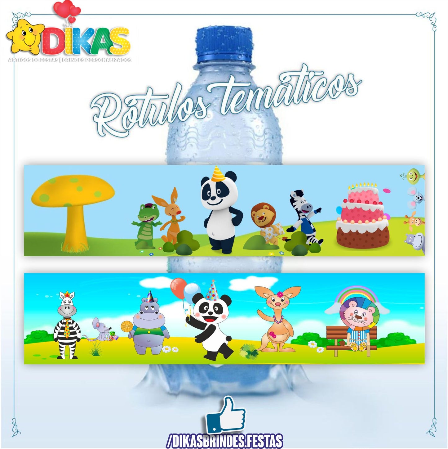 RÓTULO P/ GARRAFA DE ÁGUA - PANDA E OS AMIGOS