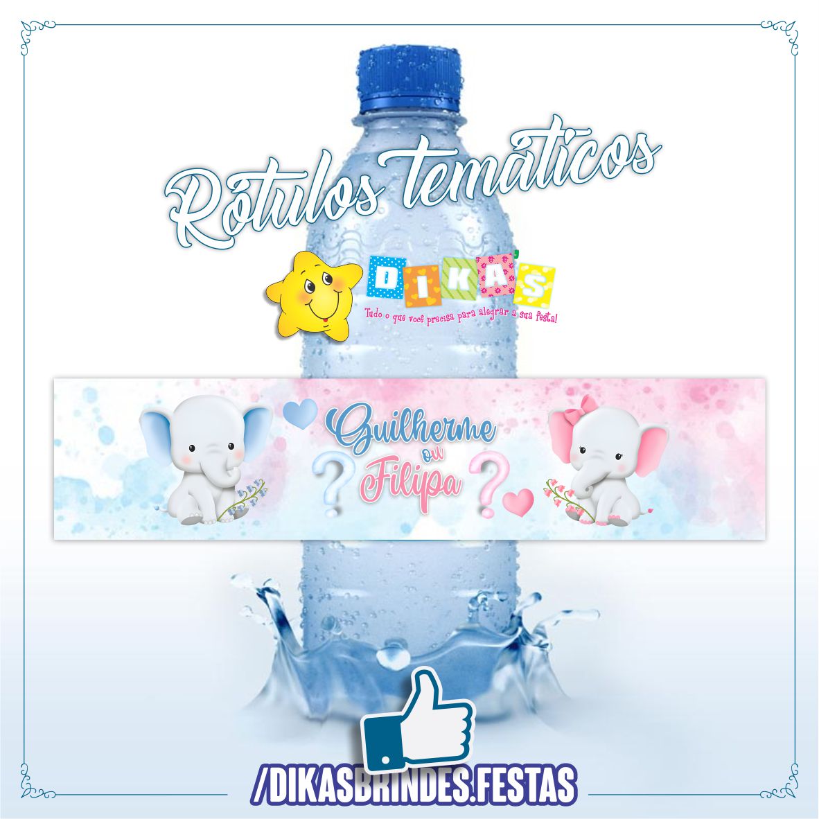 RÓTULO PERSONALIZADO P/ GARRAFA DE ÁGUA - CHÁ REVELAÇÃO