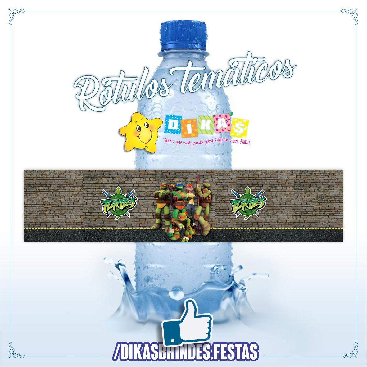 RÓTULO P/ GARRAFA DE ÁGUA - TARTARUGAS NINJA