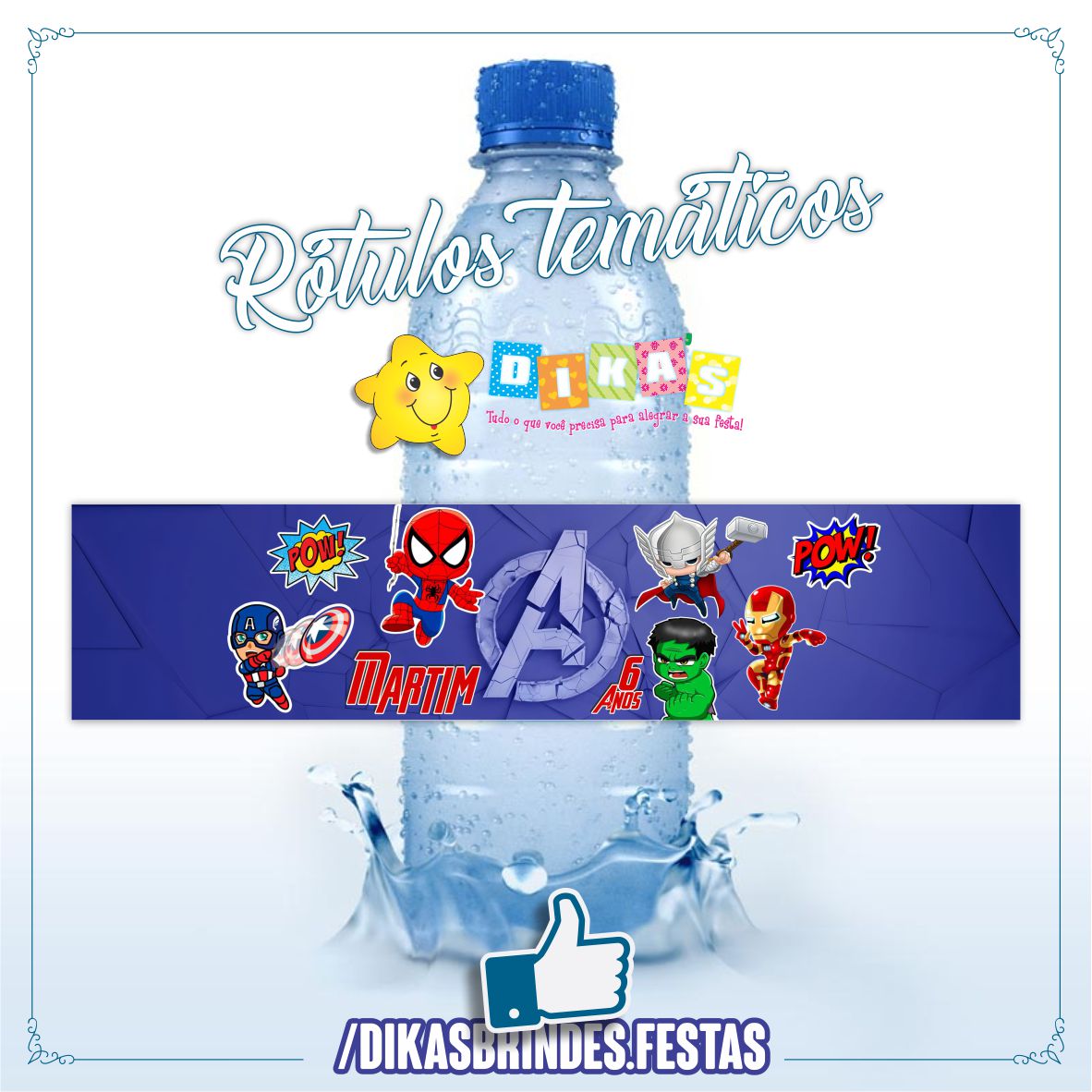 RÓTULO PERSONALIZADO P/ GARRAFA DE ÁGUA - AVENGERS
